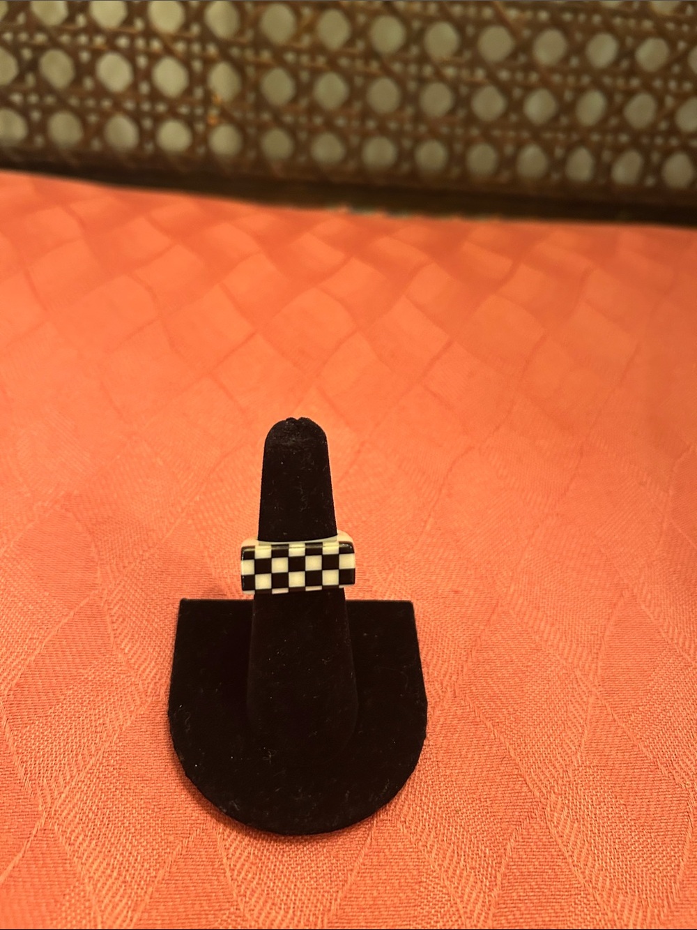Checkerboard Resin Ring in Black and Cream